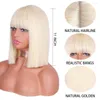 Perruques Synthétiques Perruque Blonde Avec Une Frange Courte Pour Les Femmes D'or Droite Bob Naturel Résistant À La Chaleur 11 Pouces Partie