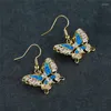 Dangle Earrings Blue White Opal Stone Luxury Crystal Zircon Butterfly Drop Antique Gold Silver Color For Women