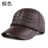 قبعات الكرة القبعة الجلدية الحقيقية للرجال ذكور جلسة البيسبول قبعة البالغين للبالغين قابلة للتعديل يدويًا الأذن ب-8703