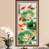 Silk painting gift / Lotus Nine fish Figure / Figure silk scroll painting lotus / Interior painting / Chinese Painting L230704