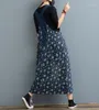 Casual Dresses Printed Flower Denim Dress Women Maxi Baggy Suspenders A-Line Jean Bib Long Cowboy Vestidos