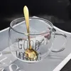 Tassen 1 stücke Brief Gedruckt Transparent Kreative Glas Kaffee Tee Becher Getränke Dessert Frühstück Milch Tasse Glas Tassen Griff Drinkware R230712