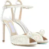 Elegancka suknia ślubna dla nowożeńców buty sandały damskie białe perły skórzane luksusowe marki wysokie obcasy kobiety Walking oryginalne pudełko EU35-43