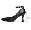 Dress Shoes Sexy Pointed Toe Stiletto High Heels Women's Black Ankle Strap Non-slip Soft PU Leather Professional Office 2023