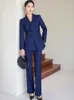 Dames tweedelige broek bruin marineblauw zwart dames formeel broekpak dames jas en broek vrouwelijk zakelijk werkkleding 2 blazer set voor de herfst