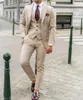 Herenpakken Beige Custom Made Mannen Bruidegom Smokings Stalknecht Zomer Voor Bruiloft Prom Formele Kleding Mannelijke Blazer Sets (Jas Broek Vest)