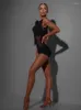 Stage Wear ZYM danse latine haut en maille Transparent Sexy sans manches transparent fleur corps costume pour la pratique Performance justaucorps #2358