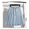 Skirts M-5XL Plus Size Mini Denim Pleated Shorts Skirt Women 2023 Summer Korean Fashion High Waist Short Jeans Female RS940