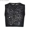 Women's T-Shirt Sexy Women's T-shirt Transparent Mesh Y2k Top 2023 New Sleeveless Leopard Pattern Panel Ultra Thin Women's O-Neck Crop Tank Top Z230713