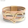 ALLYES Or Couleur Métal Coeur Bracelets En Cuir pour Femmes Charme Multicouche Large Wrap Bracelet Bracelet Femme Bijoux Cadeaux L230704