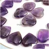 Adornos de cristal natural de piedra tallada 20X6Mm Corazón Amatista Chakra Reiki Curación Cuarzo Mineral Piedras preciosas caídas Mano Decoración para el hogar D Dhkzh