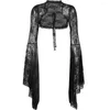 Women's Jackets Vintage Jacket Womens Shrugs Flare Long Sleeve Mesh Black Cropped Gothic Punk Streetwear Party Lace Bolero Cardigan Tops