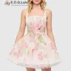 Vestidos casuais EDGLuLu Moda Estampado Floral Para Mulheres 2023 Designer de Luxo Festa Alça Espaguete Decote em V Vestido Sexy Praia Férias0520