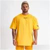 Mens Camisetas 5 Cores Mens Camisetas Muscle Fitness Sports T-shirt Masculino Hip Hop Oversized Algodão Ao Ar Livre Moda Verão Curto Sleev Dhvz12