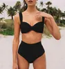 Costumi da bagno da donna (5 colori) Bikini a vita alta tinta unita Costume da bagno a due pezzi Spiaggia estiva da donna europea e americana