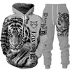 Erkeklerin Takipleri Hayvan Tiger 3D Baskılı Hoodie ve Pantolon Takım Trendi Erkek Kadınlar 2 PCS Sportwear Demir Setleri Sonbahar Kış Giysileri