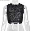 Women's T-Shirt Sexy Women's T-shirt Transparent Mesh Y2k Top 2023 New Sleeveless Leopard Pattern Panel Ultra Thin Women's O-Neck Crop Tank Top Z230713