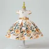 Sukienki dziewczynki Yoliyolei Big Bow Girls Floral Sukienka żółty druk Pasyn Passelant A-line dla dzieci suknia dla dzieci 4 do 9 rocznych 230712