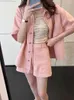 Träningsoveraller för kvinnor i matchande set Peach Rosa kortärmad topp dam shorts set sommar 2023 outfit tvådelad Y2k Koreansk stil