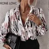 Blouses pour femmes chemises femmes Chic élégant col rabattu partout imprimé manches longues bouton femmes travail Blouse haut L230712