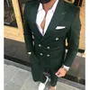 Men's Suits Dark Green Double Breasted Casual Slim Fit 2 Piece Wedding Groom Tuxedo Jacket With Pants Male Fashion Attire 2023