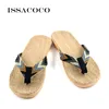 Chinelos ISSACOCO Chinelos de Linho Masculino Sandálias Listradas com Fita Plana EVA Antiderrapante Chinelos Home Homem Casual Straw Beach Shoes 230711