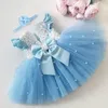 Girl's Dresses Toddler Girls Summer Lace Frocks Tutu Dress Kids Baby Children Elegant Wedding 1st Birthday Party Princess Toddler Girl Clothes 230712