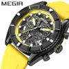 MEGIR Montre pour Homme de Luxe Analogique Sport Chronographe Militaire Horloge Lumineuse Montre à Quartz avec Bracelet en Silicone de Mode Montre-Bracelet