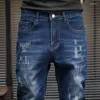 Men's Jeans Men Ripped Spring Autumn Fashion Casual Hole Slim Long Denim Pants Hip Hop High Street Wear Joggers Black Blue