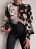 Femmes Blouses Chemises Femmes Sexy Dos Nu Creux Imprimer Chemises De Mode Parti Crop Top 2023 Printemps Casual Stand À Manches Longues Bureau Lady Blouses Et Top L230712