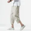 メンズショーツブランドカジュアルパンツ 2023 夏のファッションルーズ弾性ウエストネクタイ綿クロップドパンツ男性ヒップホップハーレム