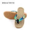 Chinelos ISSACOCO Chinelos de Linho Masculino Sandálias Listradas com Fita Plana EVA Antiderrapante Chinelos Home Homem Casual Straw Beach Shoes 230711