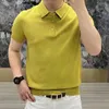 Polos masculinas de alta qualidade, tecido de malha de verão, padrão de abacaxi, gola de negócios, sólida, tendência, camisa polo para homens, camisetas, tops