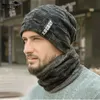 Mens Winter Beanie Hats Scarf Set Warm Knit Skull Cap Neck Warmer with Thick Fleece Lined Winter Hat Scarf