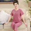 Indumenti da notte da donna 1 Pigiama per mamma di mezza età e anziana Pantaloni estivi in cotone a maniche corte Pantaloni da ingrasso Plus-size Loose Home Wear Set