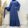 Roupas Étnicas Mulher Muçulmana Ababya Vestido de Cetim Mulheres Abaya Elegante Dubai Turquia Árabe Islâmico Caftan Saudita Borda com babados