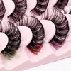 Extensions de cils colorés multicouches réutilisables faits à la main Fluffy Multilayer épais faux cils de vison 3D avec des cils de bande de couleur