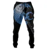 Calça Masculina Símbolo Odin Tatuagem Viking Caveira Sangue Fundo 3D Estampado Completo Calça Masculina Cintura Respirável Streetwear Calças Esportivas de Outono-4