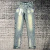 Calças de brim roxas dos homens tendência marca designer calças rasgadas em linha reta regular solto lavado velho longo buraco pilha ksubi jeans 11