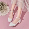 فستان أحذية yqbtdl 2023 الموضة All-Match Pumps Bow Coled Strap Low Heel Blue White Apricot Party Mary Jane Princess