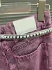 Moda roxo jeans mulheres perna reta calça legal estilo de rua angustiado bordado bolsos cinto de couro calças de pernas retas designer jean roupas femininas 55