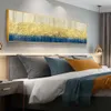 大抽象ゴールデンキャンバスポスターブルー風景壁アート絵画リビングルーム壁掛け現代アートプリント塗装 L230704