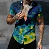 メンズカジュアルシャツハワイアンチェック柄プリントシャツビーチウェア半袖ファッショントップスボタンブラウス