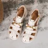 Sandal 2023 Sommar Retro Metallkedja Stängd Tå Dam Roman 34 44 Stora kvinnor Casual Strandskor 230711