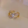 Cluster Ringen Mode-sieraden Ontwerp Luxe Glanzend Kruis Zirkoon Goud Bruiloft Feest Meisje Geschenk Koreaanse Accessoires Eenvoudig Voor Vrouw