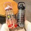 borraccia Big Bottle 2l Bottiglie sportive con scala temporale Paglia Palestra Fitness Bollitore Brocche Tazze Tazze da viaggio in plastica per acqua potabile