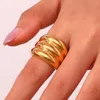 Fedi nuziali Dichiarazione esagerata Lucido Lucido Acciaio inossidabile PVD Placcatura dorata Per le donne Accessori Bague Para Mujer