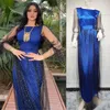 Abbigliamento etnico Elegante abito lungo in maglia blu per le donne Dubai Abaya Turchia Caftano islamico Jalabiya Ramadan Eid Mubarak Abito da sera