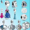 Для Pandora Charm 925 Silver Beads Bracelet Bracelet Winter Princess Drange Press Dangle Charm Set