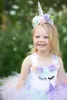 Meisjes Jurken Baby Meisjes Pastel Eenhoorn Tutu Jurk Kinderen Gehaakte Bloem Tule Jurk met Hairbow Kinderen Verjaardagsfeestje Kostuum Cartoon Jurk 230712